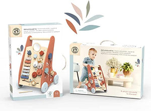 Carrellino Primi Passi Legno Carrello Multiattività, Primi Passi in Legno Giocattolo Educativo 9 attività Ruote Silenzio