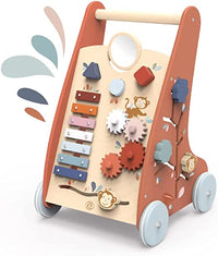 Carrellino Primi Passi Legno Carrello Multiattività, Primi Passi in Legno Giocattolo Educativo 9 attività Ruote Silenzio