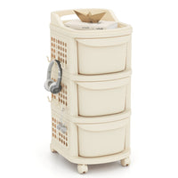 Carrello a 3 cassetti organizzatore di stoccaggio in plastica 6 ganci, Carrello pannello portaoggetti e maniglia Beige-Carrelli
