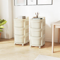 Carrello a 3 cassetti organizzatore di stoccaggio in plastica 6 ganci, Carrello pannello portaoggetti e maniglia Beige-Carrelli