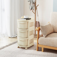 Carrello a 3 cassetti organizzatore di stoccaggio in plastica 6 ganci, Carrello pannello portaoggetti e maniglia Beige-Carrelli