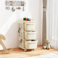 Carrello a 3 cassetti organizzatore di stoccaggio in plastica 6 ganci, Carrello pannello portaoggetti e maniglia Beige-Carrelli