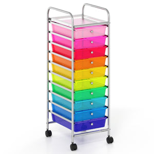 Carrello da stoccaggio con 10 cassetti con ruote universali bloccabili, Organizer per articoli da arte e mestieri per casa-Armadi da ufficio