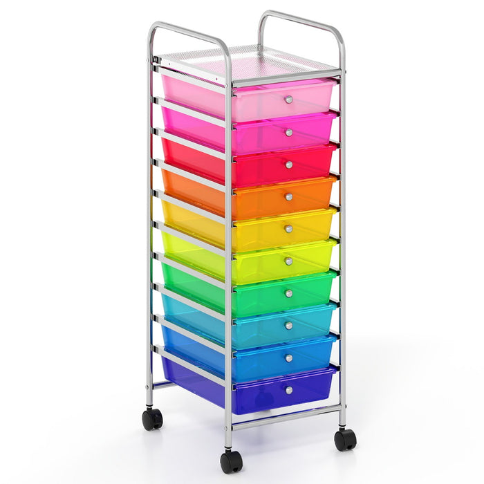 Carrello da stoccaggio con 10 cassetti con ruote universali bloccabili, Organizer per articoli da arte e mestieri per casa-Armadi da ufficio
