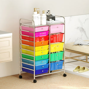 Carrello da stoccaggio con 15 cassetti con ruote universali bloccabili, Organizer per articoli da arte e mestieri per casa-Armadi da ufficio