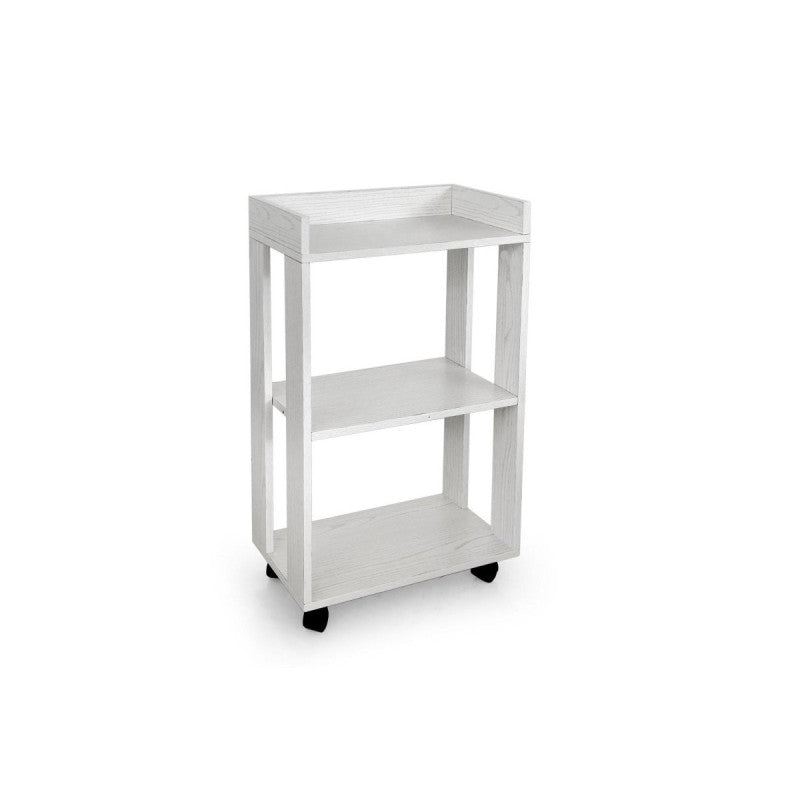 Carrello 3 Ripiani Con 4 Ruote In Colore Bianco Legno