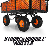 Carrello rimorchio spinta porta attrezzi giardino in ferro con telone max carico 550kg con griglia ulteriore