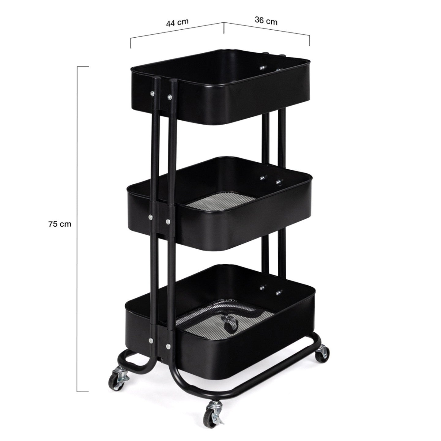 IDMarket - Carrello a 3 livelli con ripiano portaoggetti su rotelle, acciaio nero