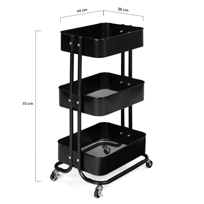 IDMarket - Carrello a 3 livelli con ripiano portaoggetti su rotelle, acciaio nero