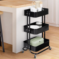 IDMarket - Carrello a 3 livelli con ripiano portaoggetti su rotelle, acciaio nero