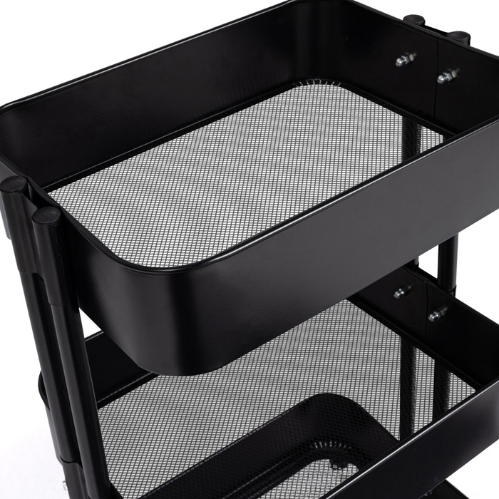 IDMarket - Carrello a 3 livelli con ripiano portaoggetti su rotelle, acciaio nero