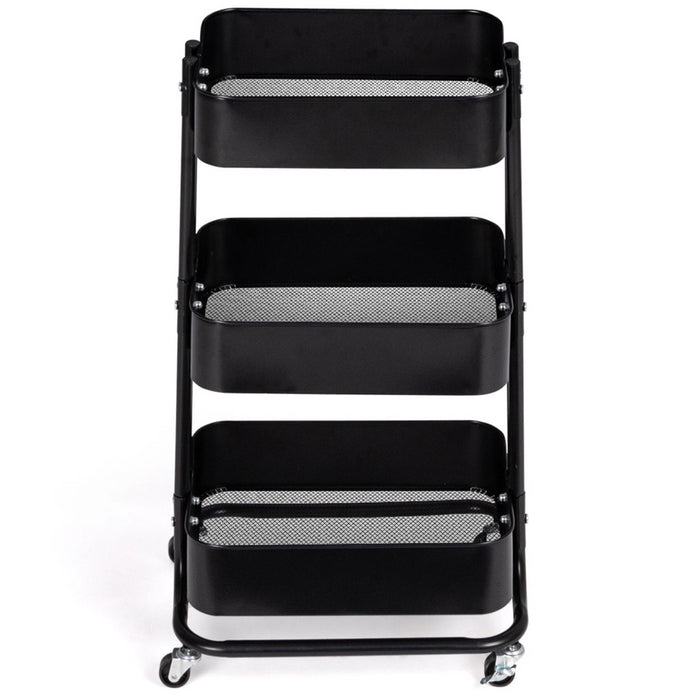 IDMarket - Carrello a 3 livelli con ripiano portaoggetti su rotelle, acciaio nero