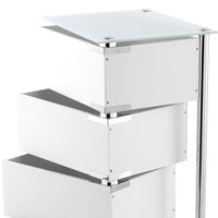 Carrello bagno trasportabile con 5 cassetti girevoli in acciaio e vetro