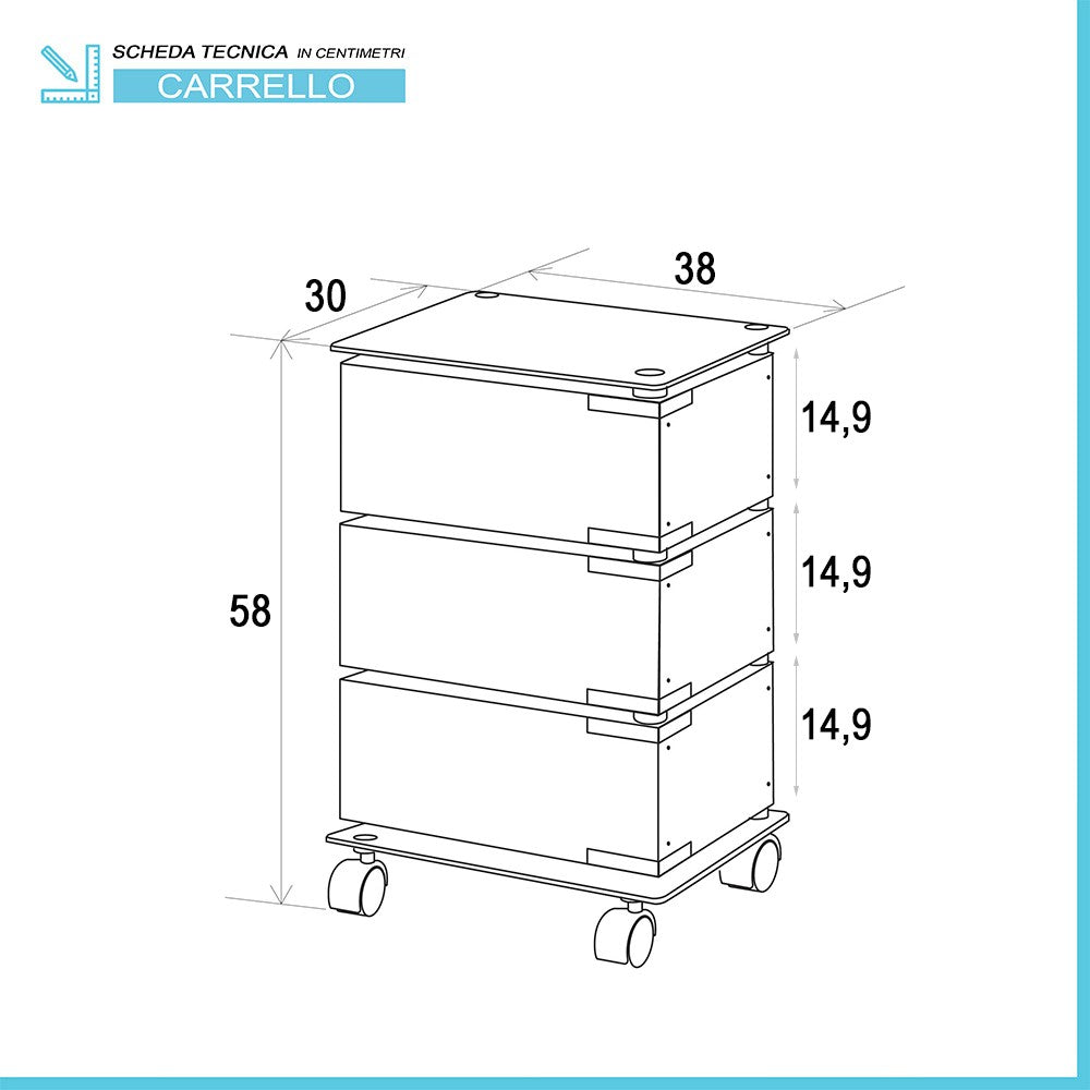 Carrello bagno trasportabile in acciaio cromato con 3 cassetti girevoli