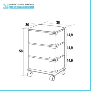 Carrello bagno trasportabile in acciaio cromato con 3 cassetti girevoli