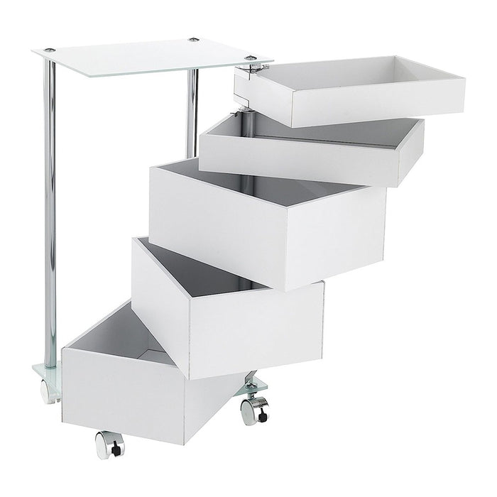 Carrello bagno trasportabile in acciaio cromato con 5 cassetti girevoli