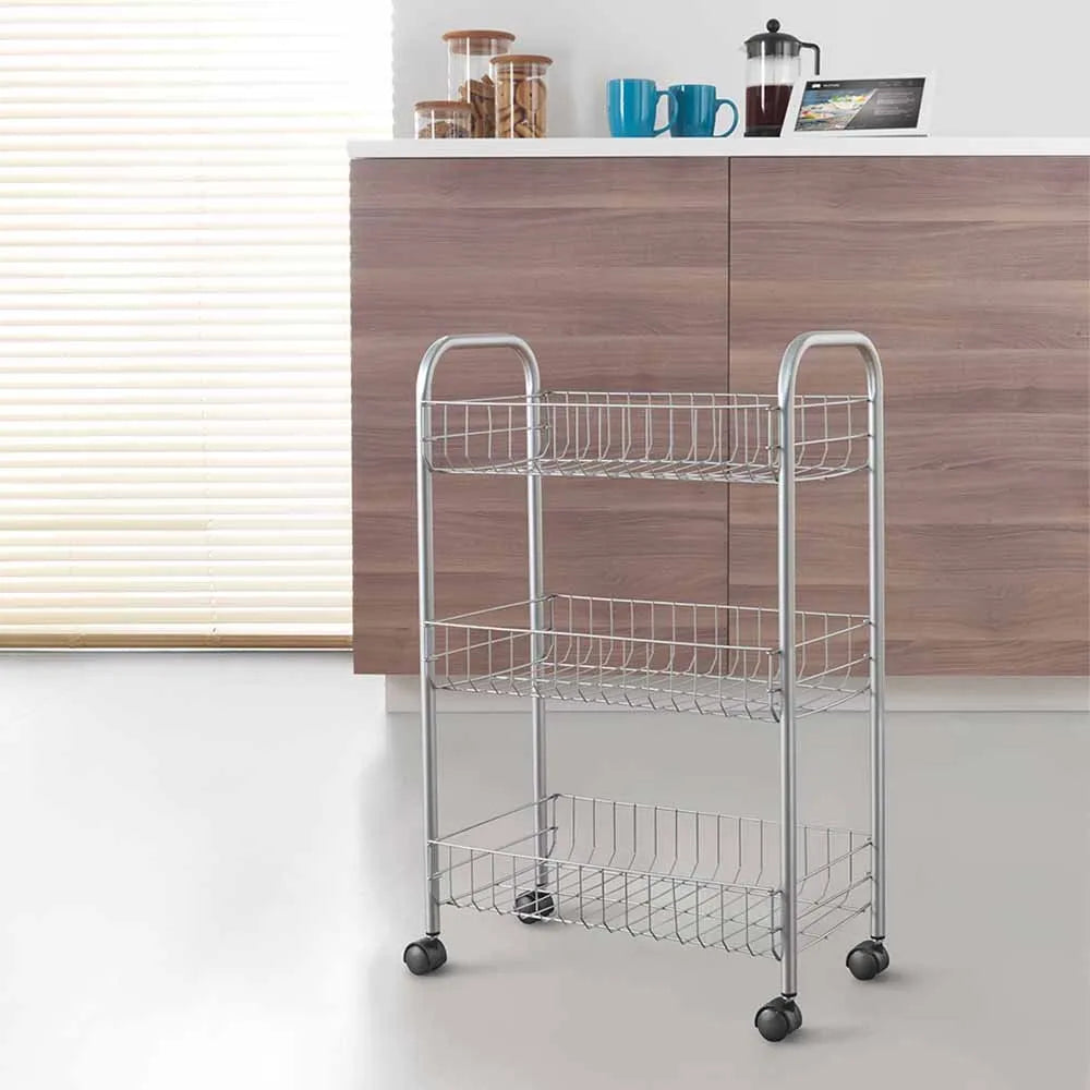 Carrello con ruote e 3 ripiani in acciaio con Polytherm argento Lugano