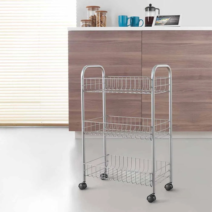 Carrello con ruote e 3 ripiani in acciaio con Polytherm argento Lugano