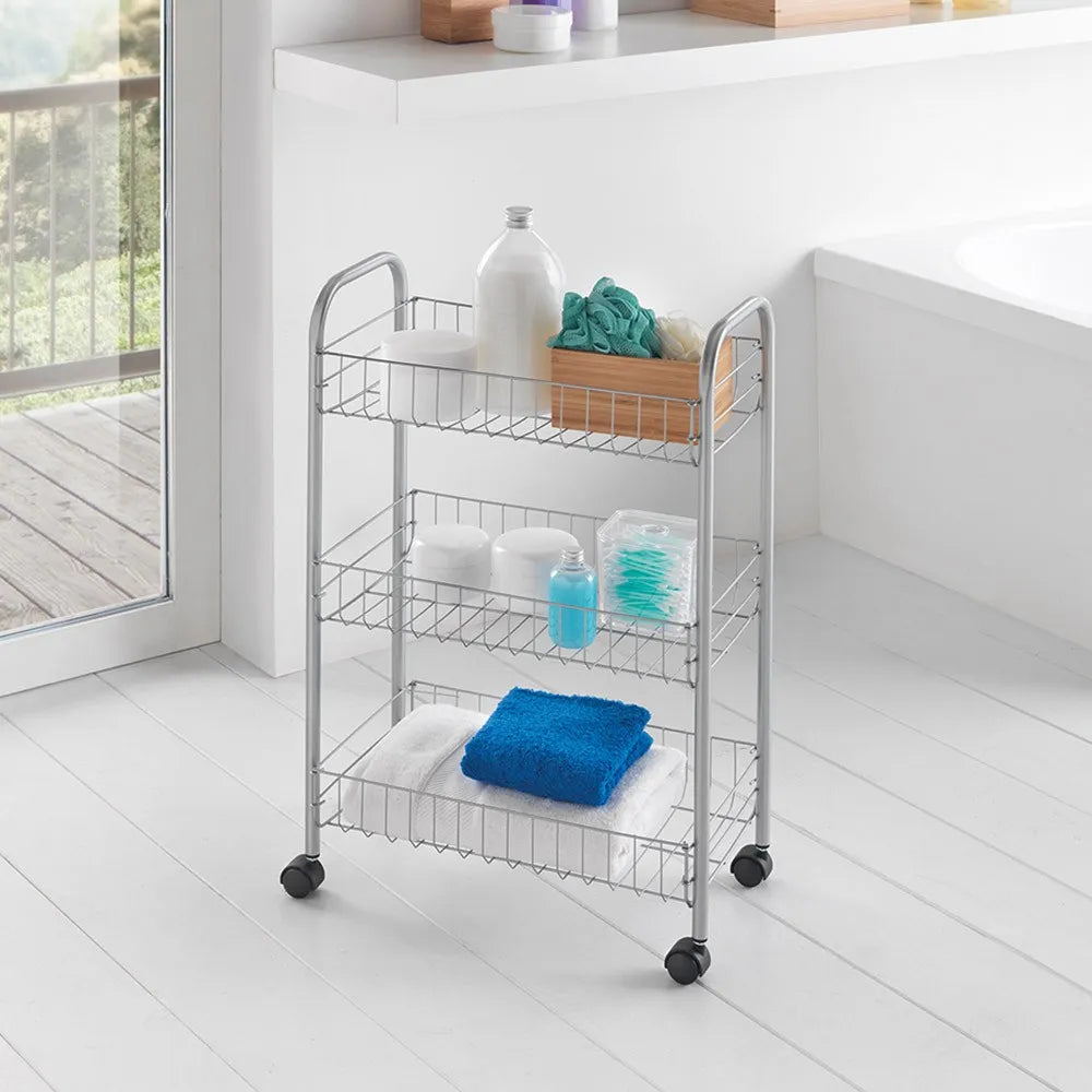 Carrello con ruote e 3 ripiani in acciaio con Polytherm argento Lugano