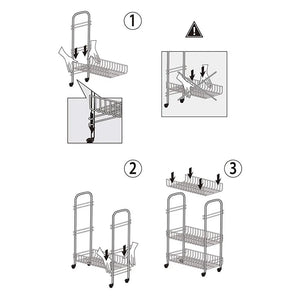 Carrello con ruote e 3 ripiani in acciaio con Polytherm argento Lugano