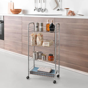 Carrello con ruote e 4 ripiani in acciaio con Polytherm argento Ascona