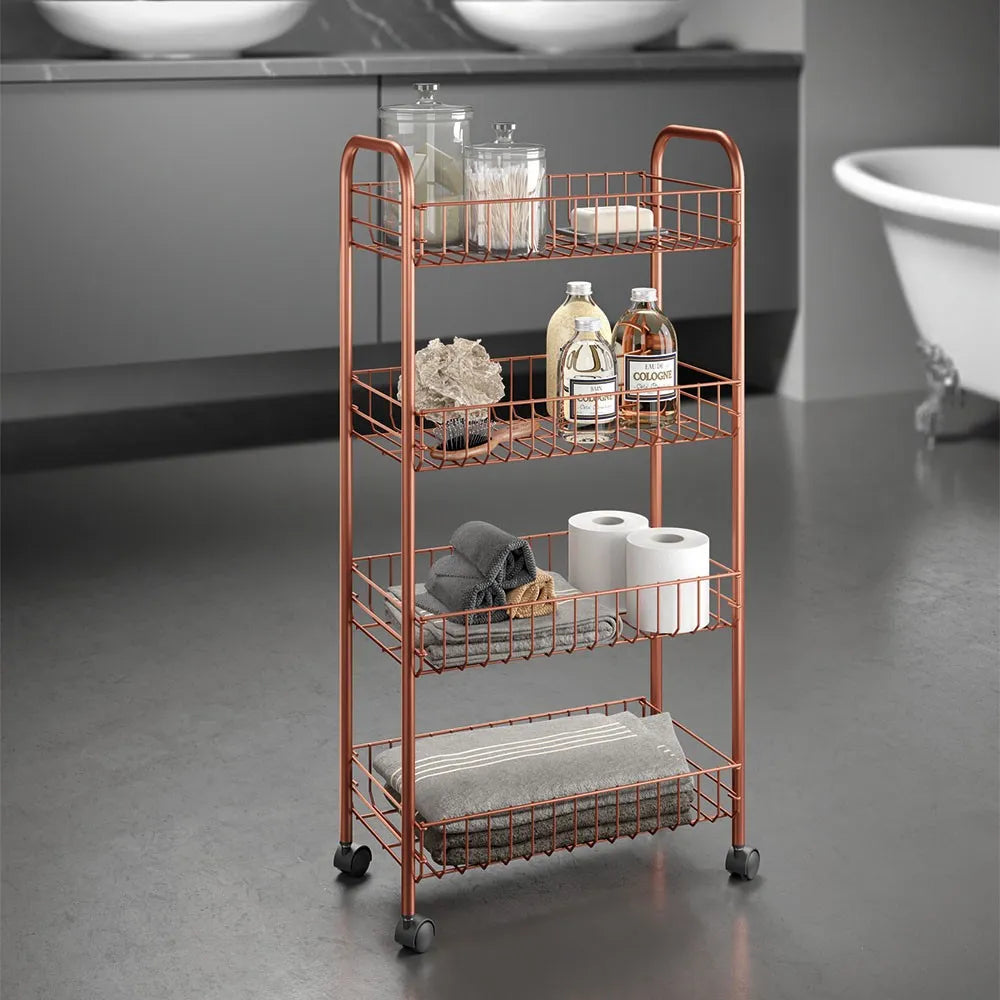 Carrello con ruote e 4 ripiani in acciaio con Polytherm rame Ascona