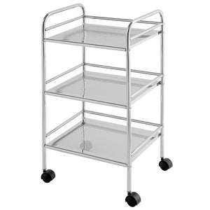 Carrello con ruote e tre ripiani in acciaio cromato in kit di montaggio