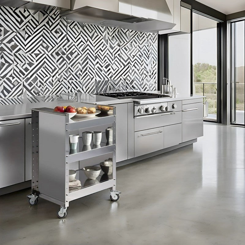 Carrello con ruote portatutto in acciaio inox, 3 ripiani regolabili, TEO