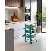 Carrello Contenitore Salvaspazio – 3 Cestelli in Metallo, Piano in Acciaio Inox