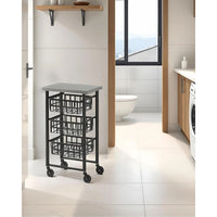 Carrello Contenitore Salvaspazio – 3 Cestelli in Metallo, Piano in Acciaio Inox