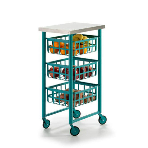 Carrello Contenitore Salvaspazio – 3 Cestelli in Metallo, Piano in Acciaio Inox