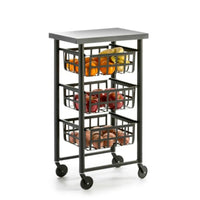 Carrello Contenitore Salvaspazio – 3 Cestelli in Metallo, Piano in Acciaio Inox