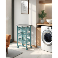 Carrello Contenitore Salvaspazio – 3 Cestelli in Metallo, Piano in Acciaio Inox