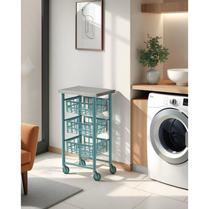 Carrello Contenitore Salvaspazio – 3 Cestelli in Metallo, Piano in Acciaio Inox