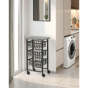 Carrello Contenitore Salvaspazio – 3 Cestelli in Metallo, Piano in Acciaio Inox