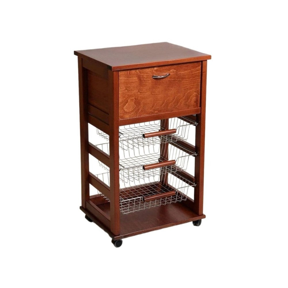 Carrello da cucina 3 cestini estraibili ed un cassetto portapane Vesuvio colore  ciliegio