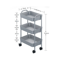 Carrello da cucina 3 ripiani in metallo con ruote Tier 45.5x32x76.4H colore nero