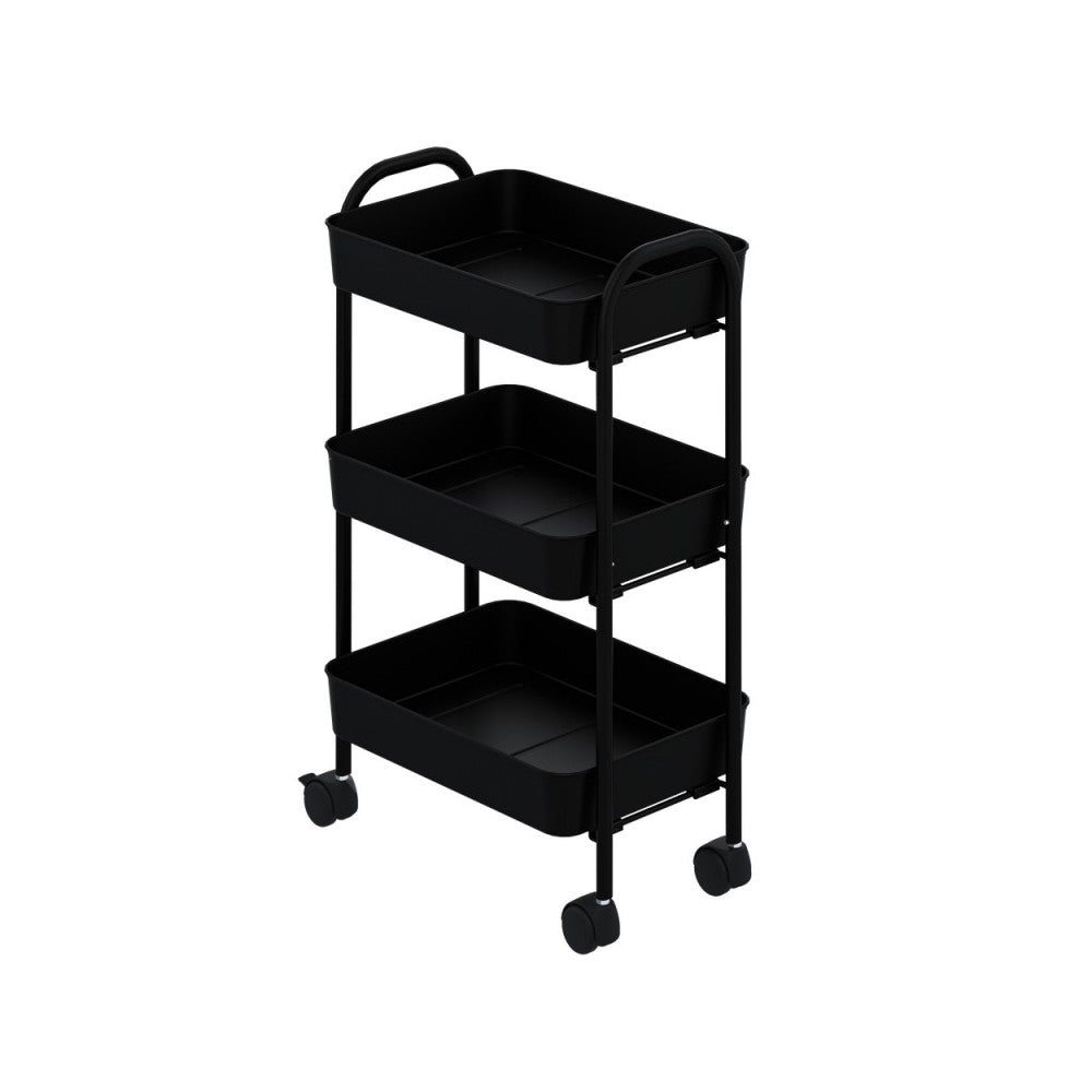 Carrello da cucina 3 ripiani in metallo con ruote Tier 45.5x32x76.4H colore nero