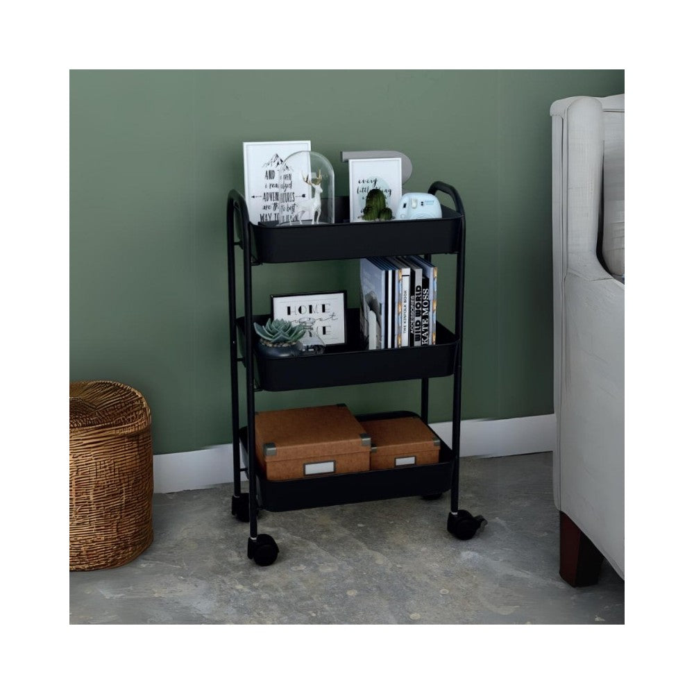 Carrello da cucina 3 ripiani in metallo con ruote Tier 45.5x32x76.4H colore nero