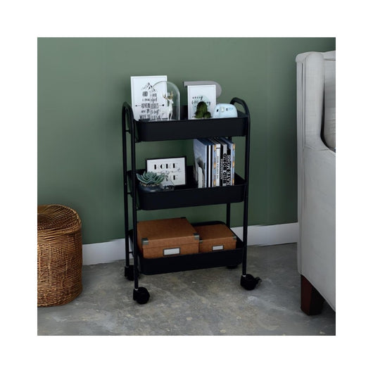Carrello da cucina 3 ripiani in metallo con ruote Tier 45.5x32x76.4H colore nero