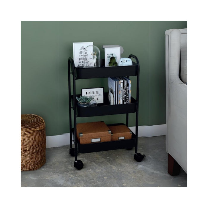 Carrello da cucina 3 ripiani in metallo con ruote Tier 45.5x32x76.4H colore nero