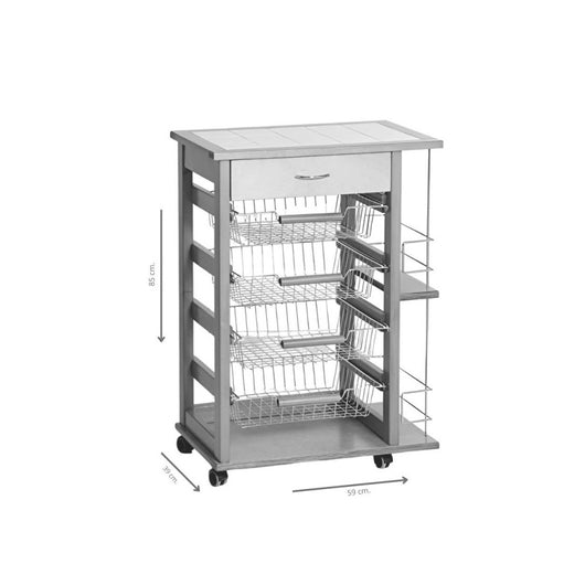 Carrello da cucina 4 cestini estraibili con ripiani porta bottiglie ed un cassetto Vesuvio colore bianco