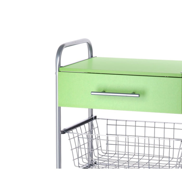 Carrello da cucina ALESIA - 3 cestelli, cassetto e piano colore pistacchio