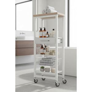 Carrello da cucina alto ONDA ALTO – carrello salvaspazio con cassetto, cestelli e portabottiglie