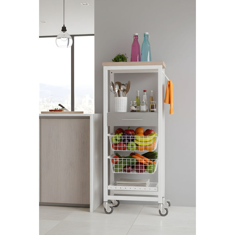 Carrello da cucina alto ONDA ALTO – carrello salvaspazio con cassetto, cestelli e portabottiglie