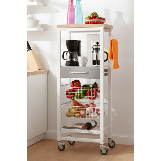 Carrello da cucina alto ONDA ALTO – carrello salvaspazio con cassetto, cestelli e portabottiglie