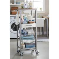 Carrello da cucina alto ONDA ALUMINIUM – Design moderno, 2 cestelli, cassetto e portabottiglie
