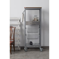 Carrello da cucina alto ONDA ALUMINIUM – Design moderno, 2 cestelli, cassetto e portabottiglie
