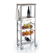 Carrello da cucina alto ONDA ALUMINIUM – Design moderno, 2 cestelli, cassetto e portabottiglie