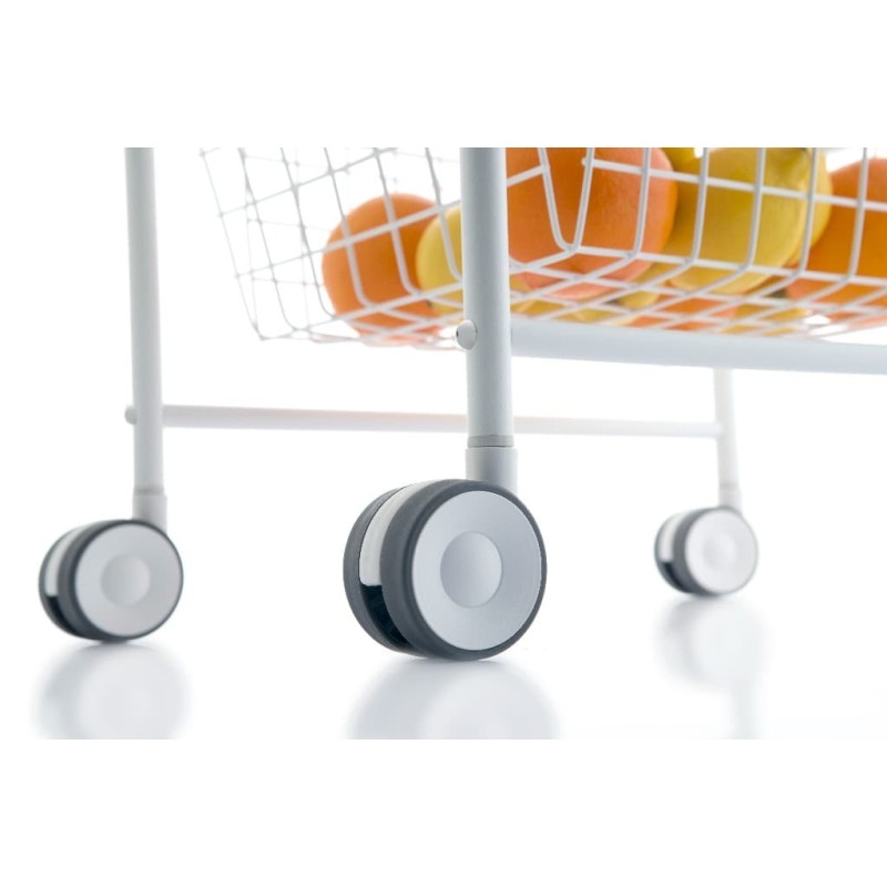 Carrello da cucina AXO, 3 grandi cesti estraibili, bianco-faggio